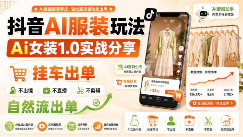 抖音AI服装玩法，Ai女装1.0实战分享，挂车出单，不出镜，不直播，不剪辑，自然流出单-西蒙学社