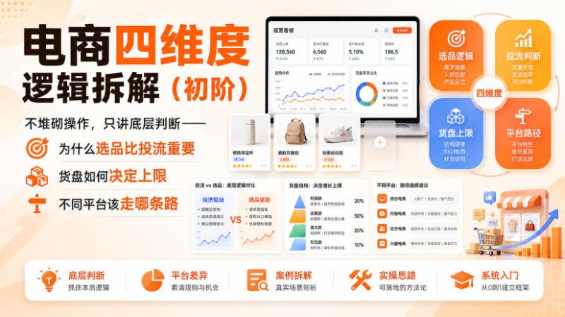 电商四维度逻辑拆解(初阶)不堆砌操作,只讲底层判断——为什么选品比投流重要、货盘如何决定上限、不同平台该走哪条路-西蒙学社