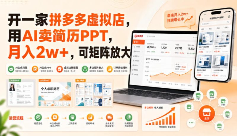 开一家拼多多虚拟店,用AI卖简历PPT,月入2w+,可矩阵放大【揭秘】-西蒙学社