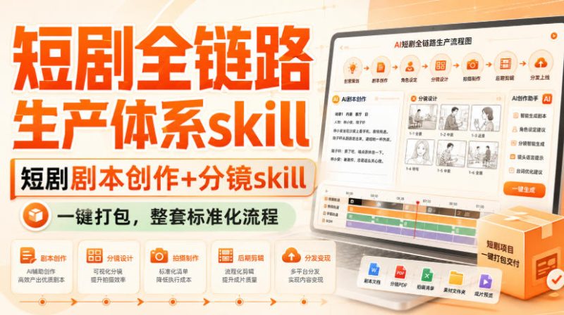 短剧全链路生产体系skill,短剧剧本创作+分镜skill,一键打包,整套标准化流程-西蒙学社