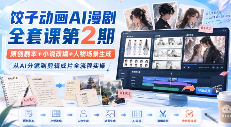 饺子动画AI漫剧全套课第2期:原创剧本+小说改编+人物场景生成,从AI分镜到剪辑成片全流程实操-西蒙学社