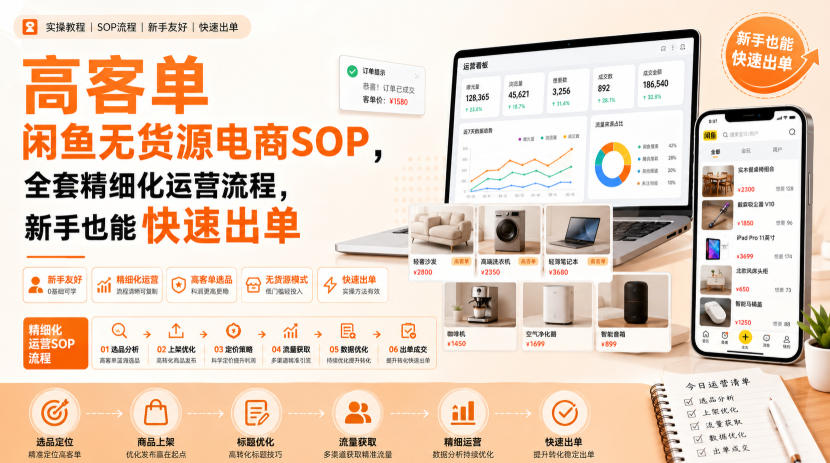 高客单闲鱼无货源电商SOP，全套精细化运营流程，新手也能快速出单-西蒙学社