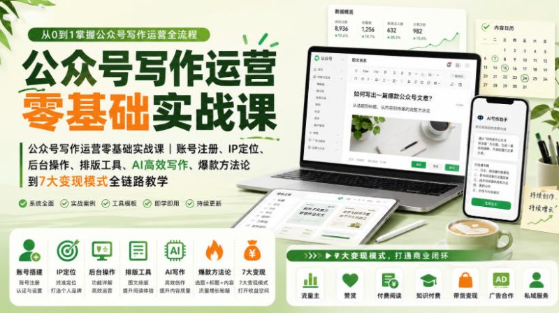 公众号写作运营零基础实战课|账号注册、IP定位、AI高效写作、爆款方法论到7大变现模式全链路教学-西蒙学社