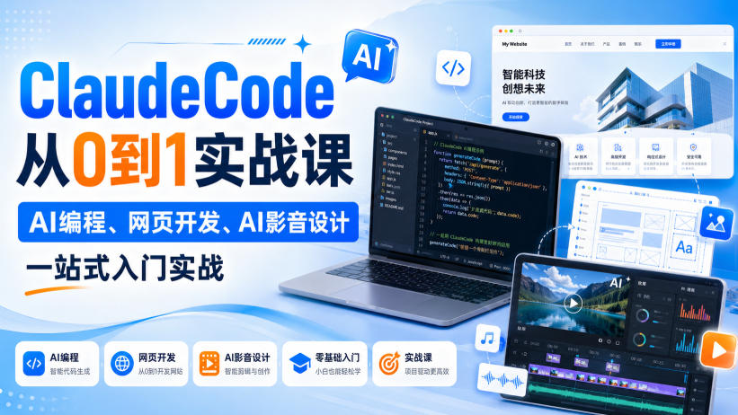 ClaudeCode从0到1实战课，AI编程、网页开发、AI影音设计一站式入门实战-西蒙学社