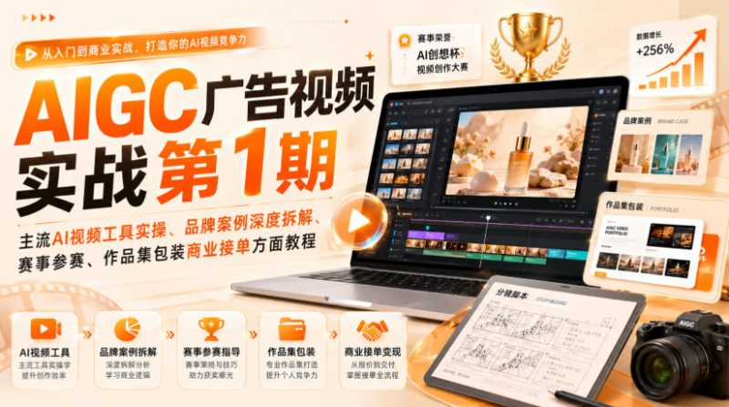 AIGC广告视频实战第1期,主流AI视频工具实操、品牌案例深度拆解、赛事参赛、作品集包装商业接单方面教程-西蒙学社