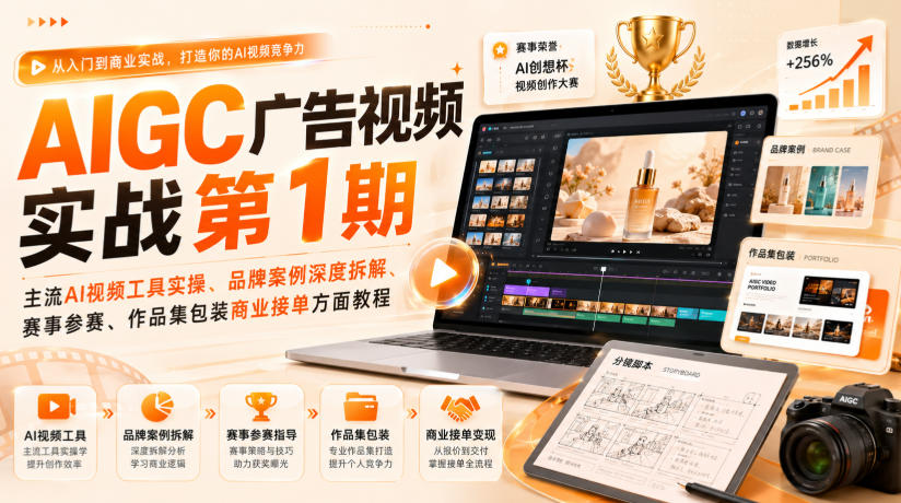 AIGC广告视频实战第1期，主流AI视频工具实操、品牌案例深度拆解、赛事参赛、作品集包装商业接单方面教程-西蒙学社