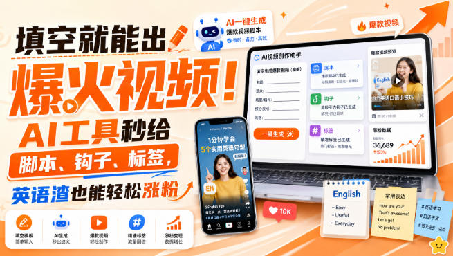 填空就能出爆火视频!AI工具秒给脚本、钩子、标签,英语渣也能轻松涨粉【原创双语字幕】-西蒙学社