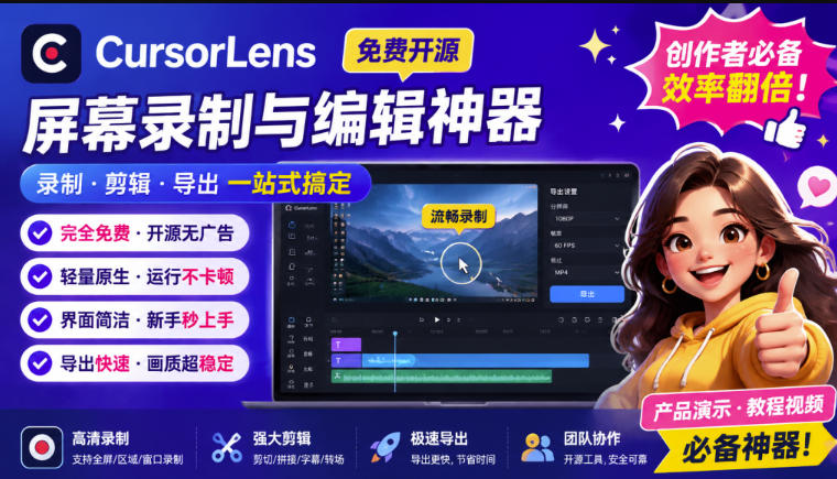 CursorLens免费开源录屏工具,支持自动缩放,教程视频录制必备神器-西蒙学社