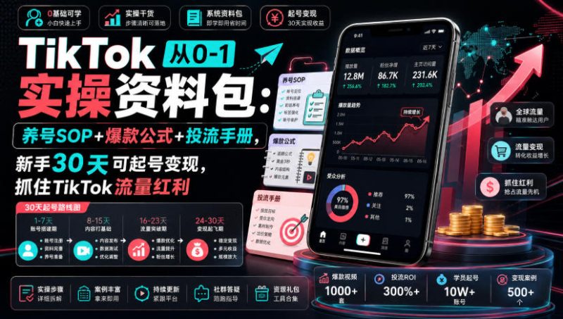 TikTok从0-1实操资料包:养号SOP+爆款公式+投流手册,新手30天可起号变现,抓住TikTok流量红利-西蒙学社