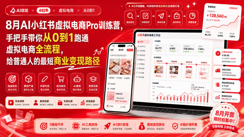 8月AI小红书虚拟电商Pro训练营，手把手带你从0到1跑通虚拟电商全流程，给普通人的最短商业变现路径-西蒙学社