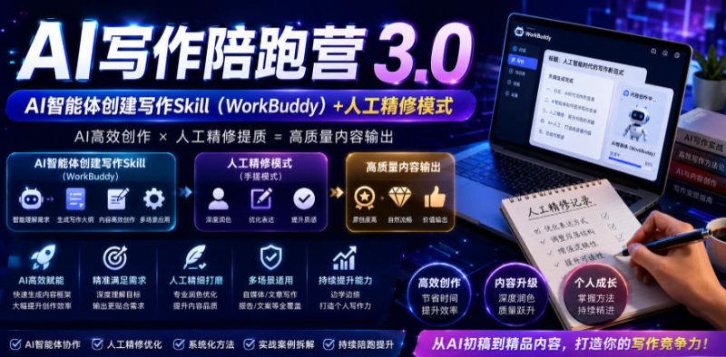 AI写作陪跑营3.0,Ai智能体创建写作skill(workbuddy)+人工手写模式(手搓模式),去除AI痕迹(头条号、公众号、百家号)(更新0806)-西蒙学社