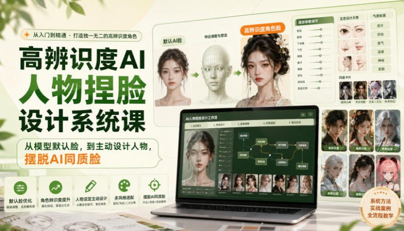 高辨识度AI人物捏脸设计系统课,从模型默认脸,到主动设计人物,摆脱AI同质脸-西蒙学社