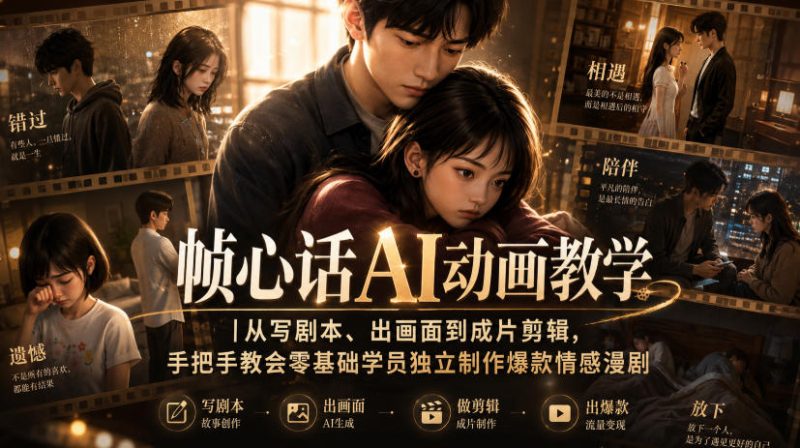 帧心话AI动画教学｜从写剧本、出画面到成片剪辑，手把手教会零基础学员独立制作爆款情感漫剧-西蒙学社
