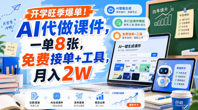 开学旺季爆单!AI代做课件,一单8张,免费接单+工具,月入2W【揭秘】-西蒙学社
