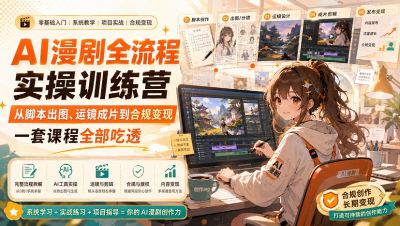 AI漫剧全流程实操训练营,从脚本出图、运镜成片到合规变现,一套课程全部吃透-西蒙学社