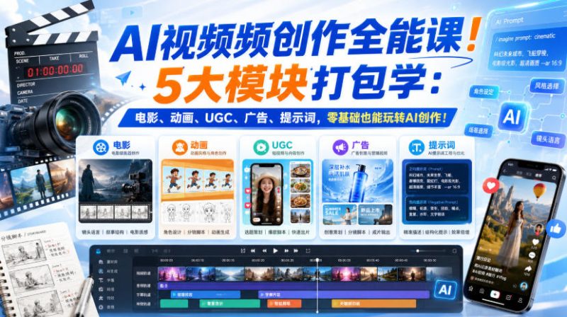 AI视频频创作全能课!5大模块打包学:电影、动画、UGC、广告、提示词,零基础也能玩转AI创作!【原创双语字幕】-西蒙学社