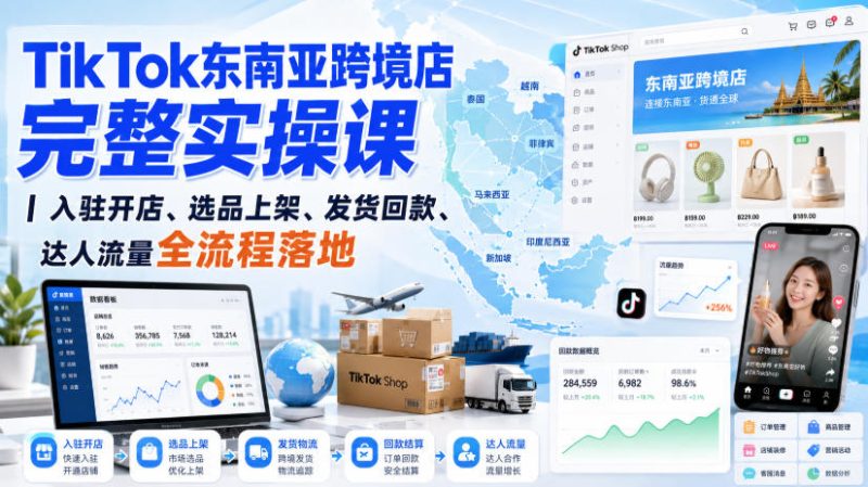 TikTok东南亚跨境店完整实操课｜入驻开店、选品上架、发货回款、达人流量全流程落地-西蒙学社
