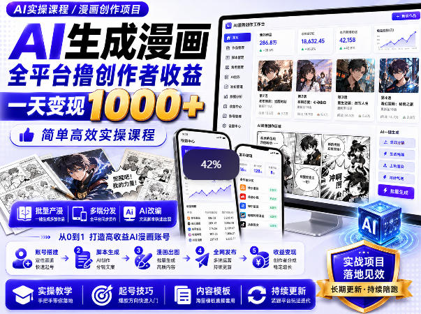 AI生成漫画全平台撸创作者收益内部课程，实操最高单日变现1k+-西蒙学社