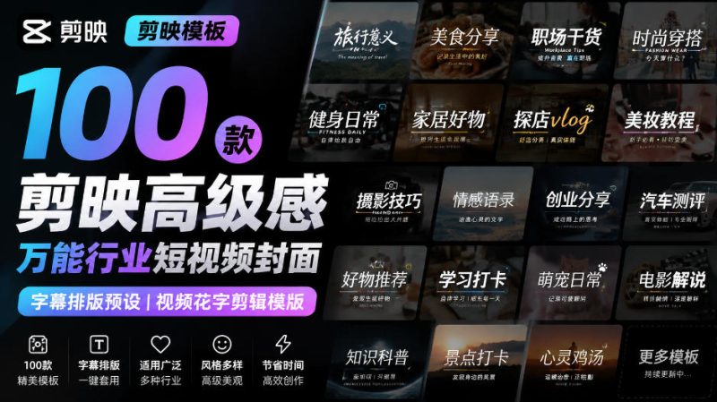 【剪映模板】100款剪映高级感万能行业短视频封面字幕排版预设视频花字剪辑模版-西蒙学社