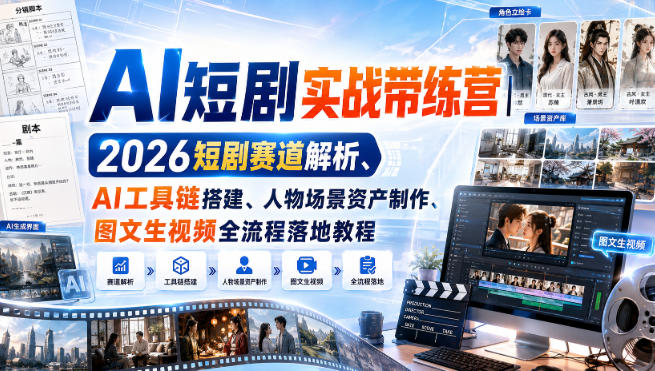 AI短剧实战带练营|2026短剧赛道解析、AI工具链搭建、人物场景资产制作、图文生视频全流程落地教程-西蒙学社