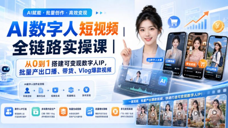 AI数字人短视频全链路实操课|从0到1搭建可变现数字人IP,批量产出口播、带货、Vlog爆款视频-西蒙学社