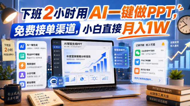 下班2小时用AI一键做PPT,免费接单渠道,小白直接月入1W【揭秘】-西蒙学社
