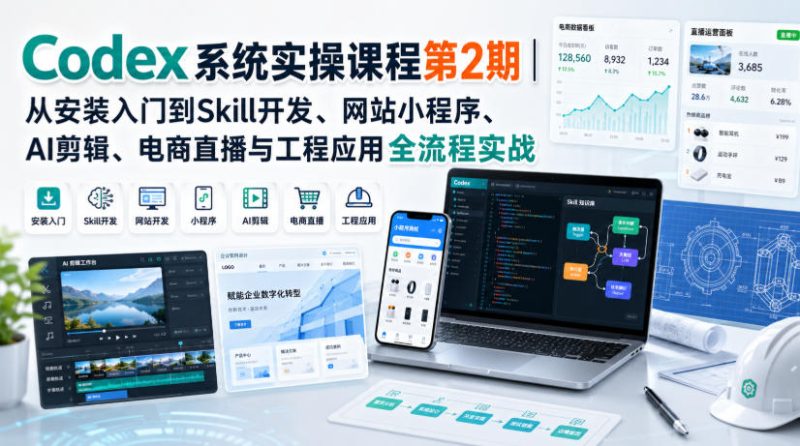 Codex系统实操课程第2期|从安装入门到Skill开发、网站小程序、AI剪辑、电商直播与工程应用全流程实战-西蒙学社