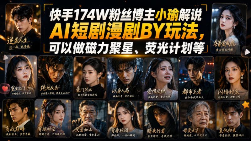 快手174W粉丝博主小瑜解说AI短剧漫剧搬运玩法，可以做磁力聚星、荧光计划等-西蒙学社