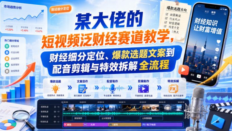 某大佬的短视频泛财经赛道教学，财经细分定位、爆款选题文案到配音剪辑与特效拆解全流程-西蒙学社