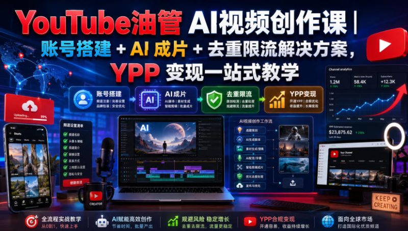 YouTube油管AI视频创作课|账号搭建+AI成片+去重限流解决方案,YPP变现一站式教学-西蒙学社