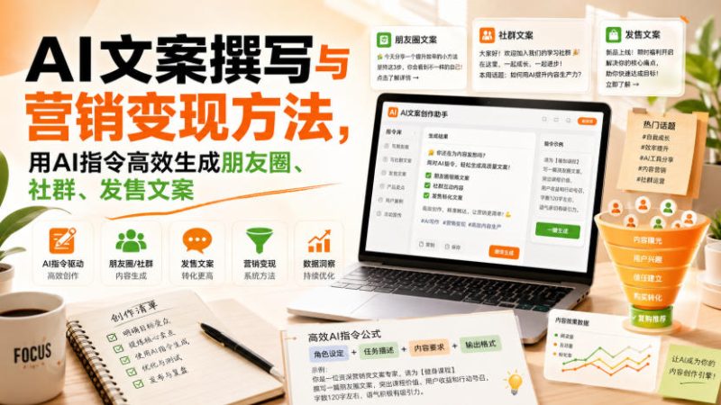 AI文案撰写与营销变现方法,用AI指令高效生成朋友圈、社群、发售文案-西蒙学社