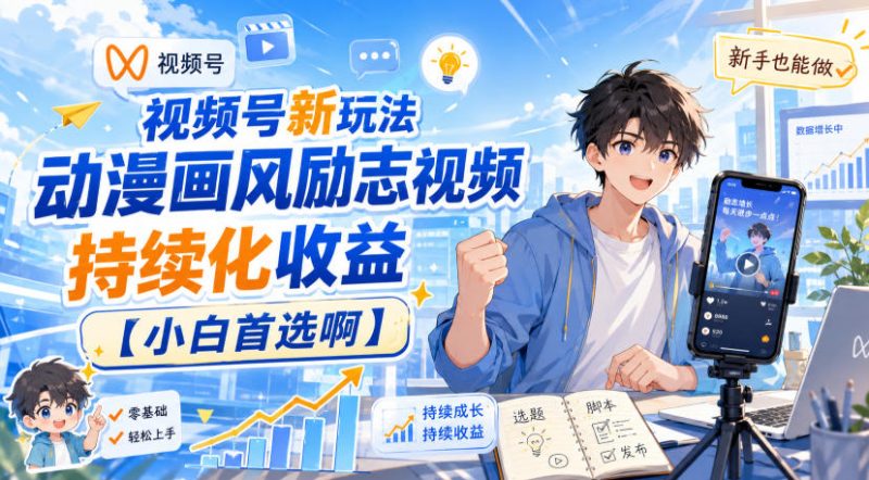 视频号新玩法动漫画风励志视频，持续化收益【小白首选啊】-西蒙学社