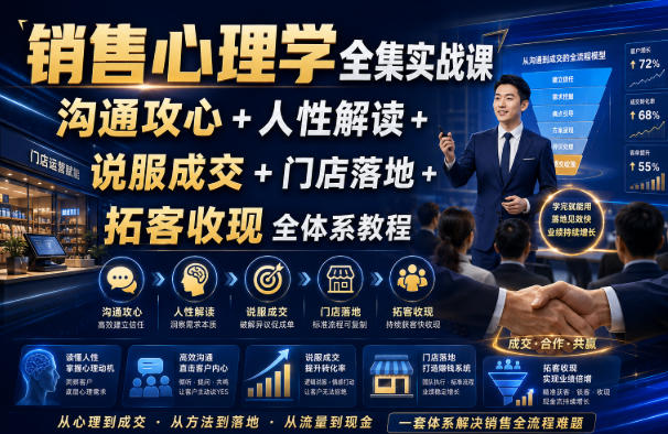 销售心理学全集实战课｜沟通攻心+人性解读+说服成交+门店落地+拓客收现全体系教程-西蒙学社