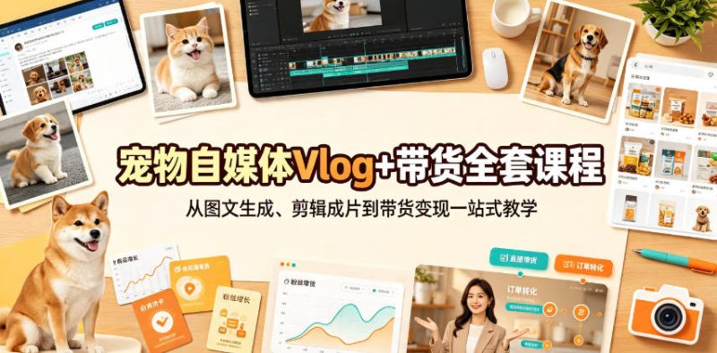 宠物自媒体Vlog+带货全套课程｜从图文生成、剪辑成片到带货变现一站式教学-西蒙学社