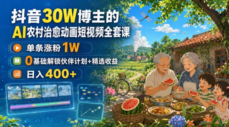 抖音30W博主的AI农村治愈动画短视频全套课|单条涨粉1W,0基础解锁伙伴计划+精选收益,日入400+-西蒙学社