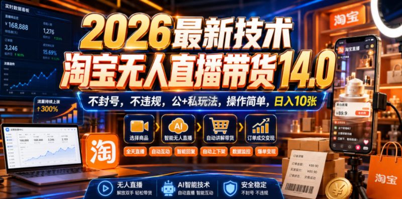 2026最新技术,淘宝无人直播带货14.0,不封号,不违规,公+私玩法,操作简单,日入10张【揭秘】-西蒙学社