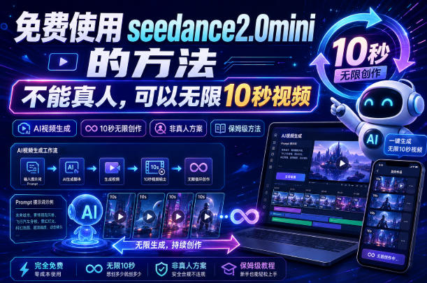 免费使用seedance2.0mini的方法,不能真人,可以无限10秒视频,9图+3音频参考-西蒙学社