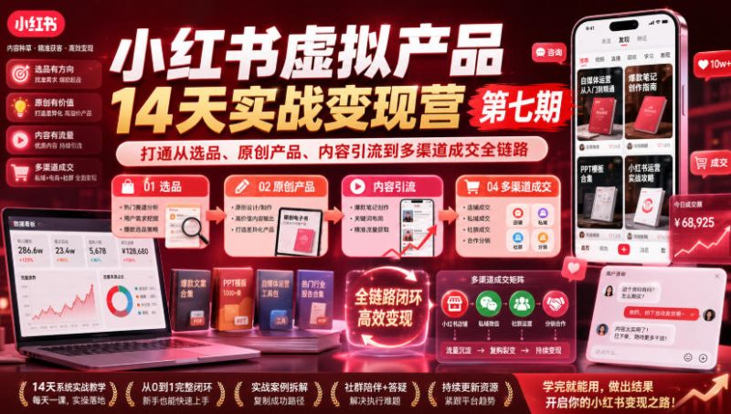 小红书虚拟产品14天实战变现营第七期,打通从选品、原创产品、内容引流到多渠道成交全链路-西蒙学社