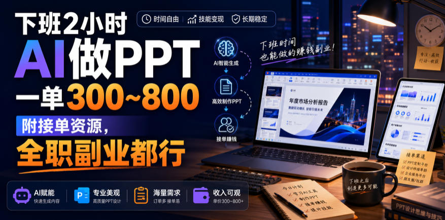 下班2小时AI做PPT，一单300~800，附接单资源，全职副业都行【揭秘】-西蒙学社