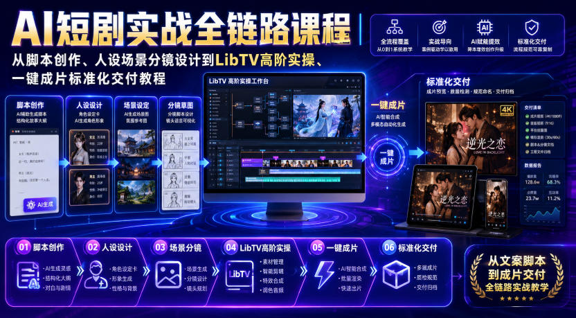 AI短剧实战全链路课程｜从脚本创作、人设场景分镜设计到LibTV高阶实操、一键成片标准化交付教程-西蒙学社