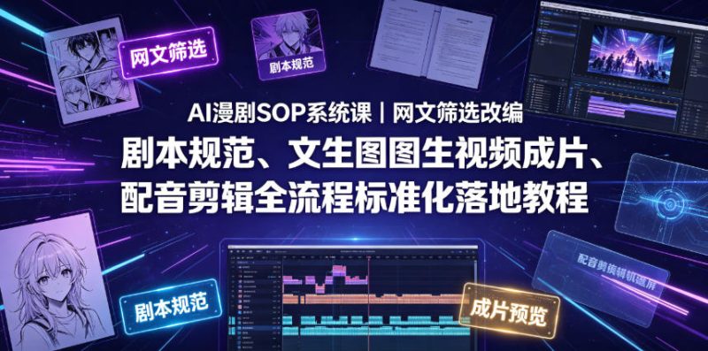 AI漫剧SOP系统课|网文筛选改编、剧本规范、文生图图生视频成片、配音剪辑全流程标准化落地教程(更新0810)-西蒙学社