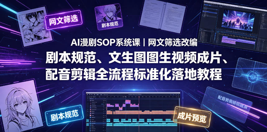 AI漫剧SOP系统课｜网文筛选改编、剧本规范、文生图图生视频成片、配音剪辑全流程标准化落地教程（更新0810）-西蒙学社