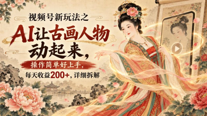 视频号新玩法之AI让古画人物动起来，操作简单好上手，每天收益200+，详细拆解-西蒙学社