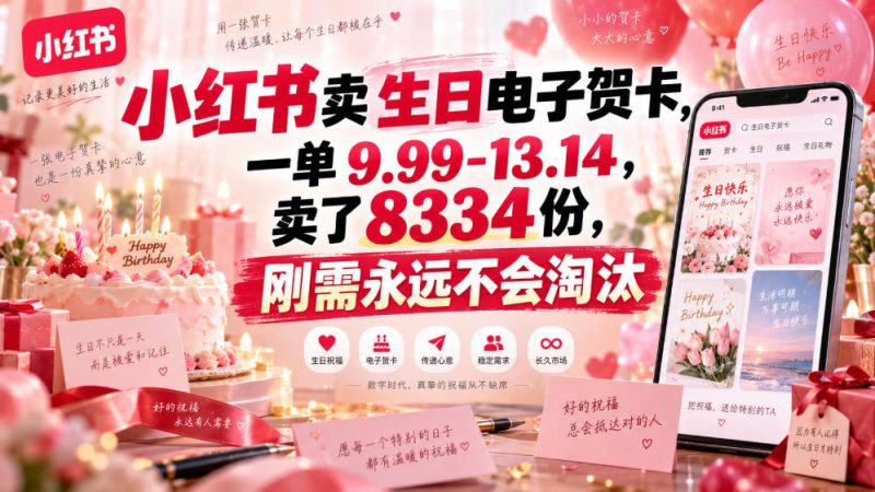 小红书卖生日电子贺卡,一单9.99-13.14,卖了8334份,刚需永远不会淘汰-西蒙学社