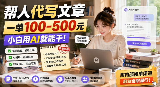 帮人代写文章，一单100-500，小白用AI就能干，附内部接单渠道，副业全职都行【揭秘】-西蒙学社