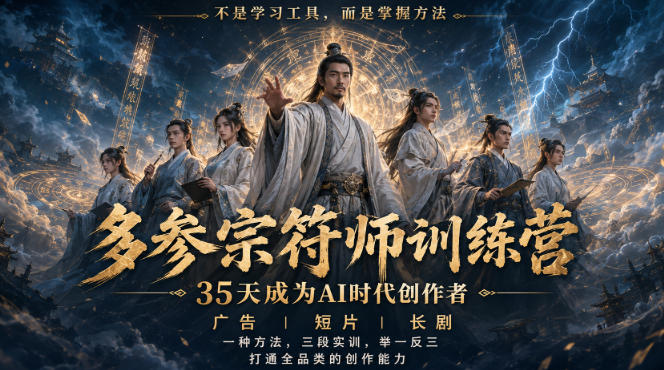 多参宗符师训练营，35天成为AI时代创作者，广告|短片|长剧，一种方法，三段实训，举一反三，打通全品类的创作能力-西蒙学社