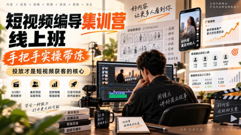 短视频编导集训营线上班,手把手实操带冻,投放才是短视频获客的核心-西蒙学社