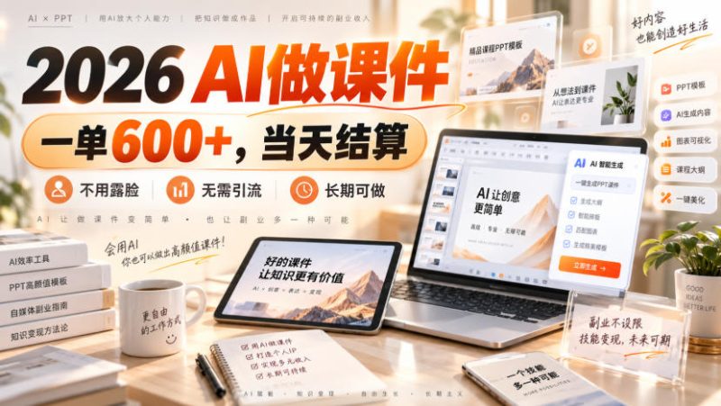 2026 AI做课件,一单600+,当天结算,不用露脸,无需引流,长期可做【揭秘】-西蒙学社