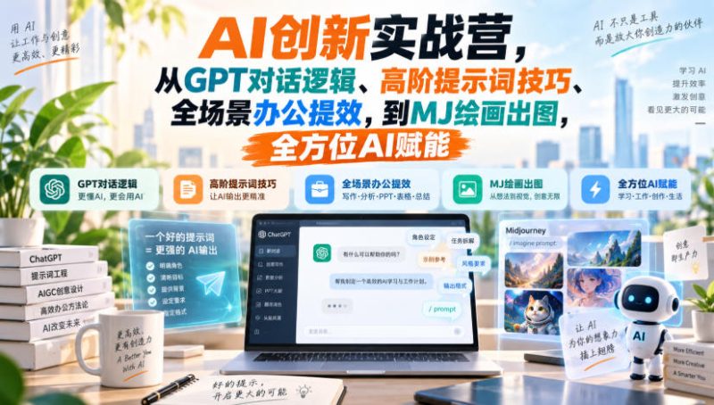 AI创新实战营,从GPT对话逻辑、高阶提示词技巧、全场景办公提效,到MJ绘画出图,全方位AI赋能-西蒙学社