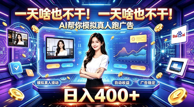 一天啥也不干!AI帮你模拟真人跑广告,稳定日入400+,实现真正被动变现【揭秘】-西蒙学社